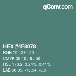 カラーコード: HEX #4F8078 | qconv.com