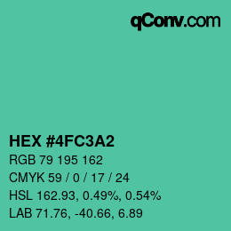 カラーコード: HEX #4FC3A2 | qconv.com