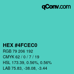 カラーコード: HEX #4FCEC0 | qconv.com