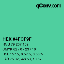 カラーコード: HEX #4FCF9F | qconv.com