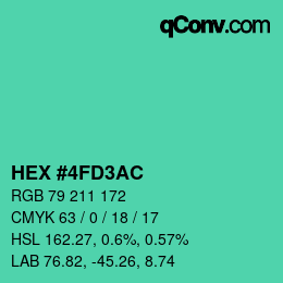 カラーコード: HEX #4FD3AC | qconv.com