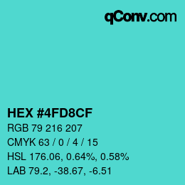 Color code: HEX #4FD8CF | qconv.com