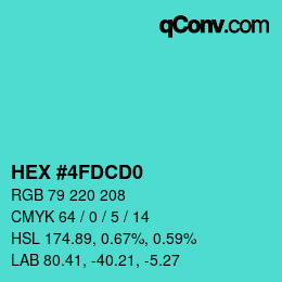 颜色代码: HEX #4FDCD0 | qconv.com