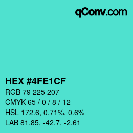 カラーコード: HEX #4FE1CF | qconv.com