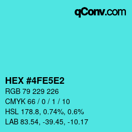 Farbcode: HEX #4FE5E2 | qconv.com