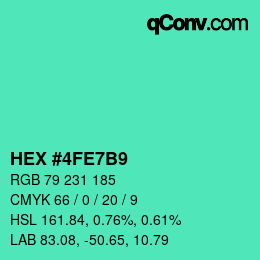カラーコード: HEX #4FE7B9 | qconv.com