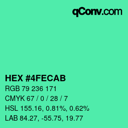 カラーコード: HEX #4FECAB | qconv.com