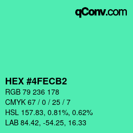 カラーコード: HEX #4FECB2 | qconv.com