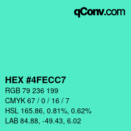 カラーコード: HEX #4FECC7 | qconv.com