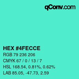 Color code: HEX #4FECCE | qconv.com