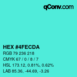 カラーコード: HEX #4FECDA | qconv.com