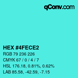 Farbcode: HEX #4FECE2 | qconv.com