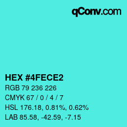 Color code: HEX #4FECE2 | qconv.com