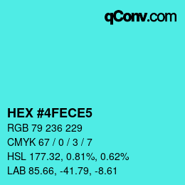 カラーコード: HEX #4FECE5 | qconv.com