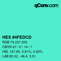 カラーコード: HEX #4FEDCD | qconv.com