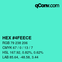 颜色代码: HEX #4FEECE | qconv.com