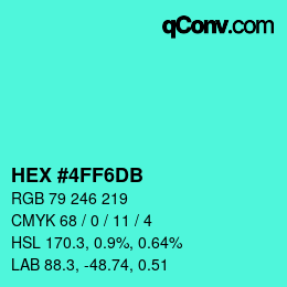 カラーコード: HEX #4FF6DB | qconv.com