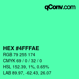 カラーコード: HEX #4FFFAE | qconv.com