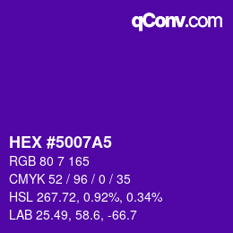 カラーコード: HEX #5007A5 | qconv.com