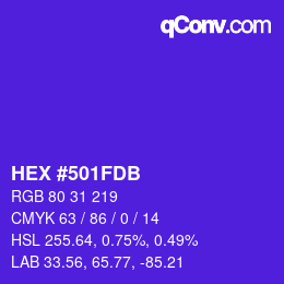 颜色代码: HEX #501FDB | qconv.com