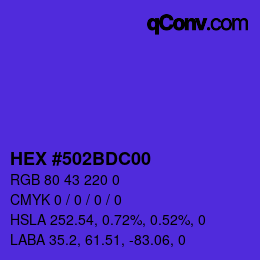 Farbcode: HEX #502BDC00 | qconv.com