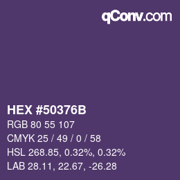 Color code: HEX #50376B | qconv.com