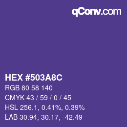Color code: HEX #503A8C | qconv.com