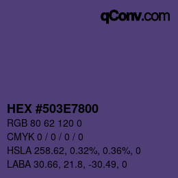 Color code: HEX #503E7800 | qconv.com