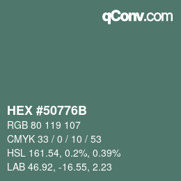Color code: HEX #50776B | qconv.com