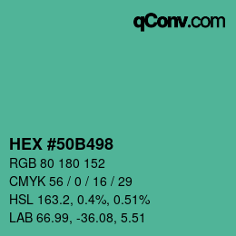 カラーコード: HEX #50B498 | qconv.com