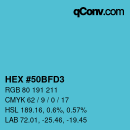 颜色代码: HEX #50BFD3 | qconv.com