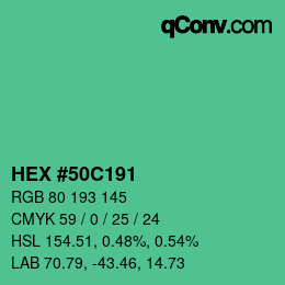 カラーコード: HEX #50C191 | qconv.com