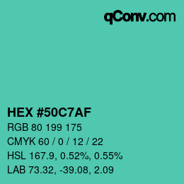 Color code: HEX #50C7AF | qconv.com