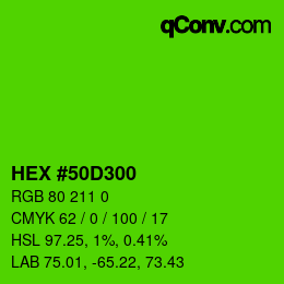 カラーコード: HEX #50D300 | qconv.com