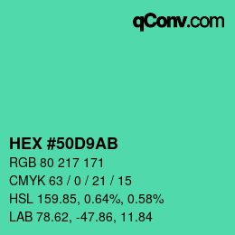 Color code: HEX #50D9AB | qconv.com