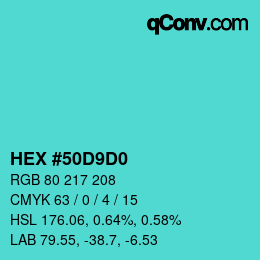 Color code: HEX #50D9D0 | qconv.com
