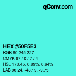 Color code: HEX #50F5E3 | qconv.com