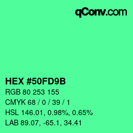 カラーコード: HEX #50FD9B | qconv.com