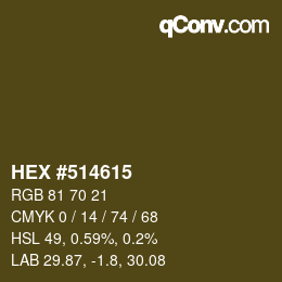 Farbcode: HEX #514615 | qconv.com