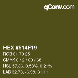 颜色代码: HEX #514F19 | qconv.com