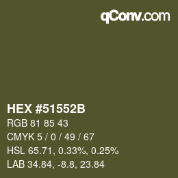 Farbcode: HEX #51552B | qconv.com