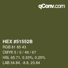 Farbcode: HEX #51552B | qconv.com