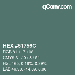 颜色代码: HEX #51756C | qconv.com