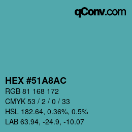 Color code: HEX #51A8AC | qconv.com