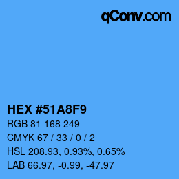 カラーコード: HEX #51A8F9 | qconv.com