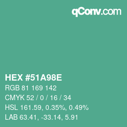 Farbcode: HEX #51A98E | qconv.com