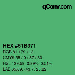 Farbcode: HEX #51B371 | qconv.com