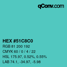 Color code: HEX #51C8C0 | qconv.com