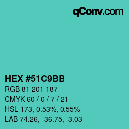 颜色代码: HEX #51C9BB | qconv.com