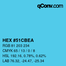 カラーコード: HEX #51CBEA | qconv.com